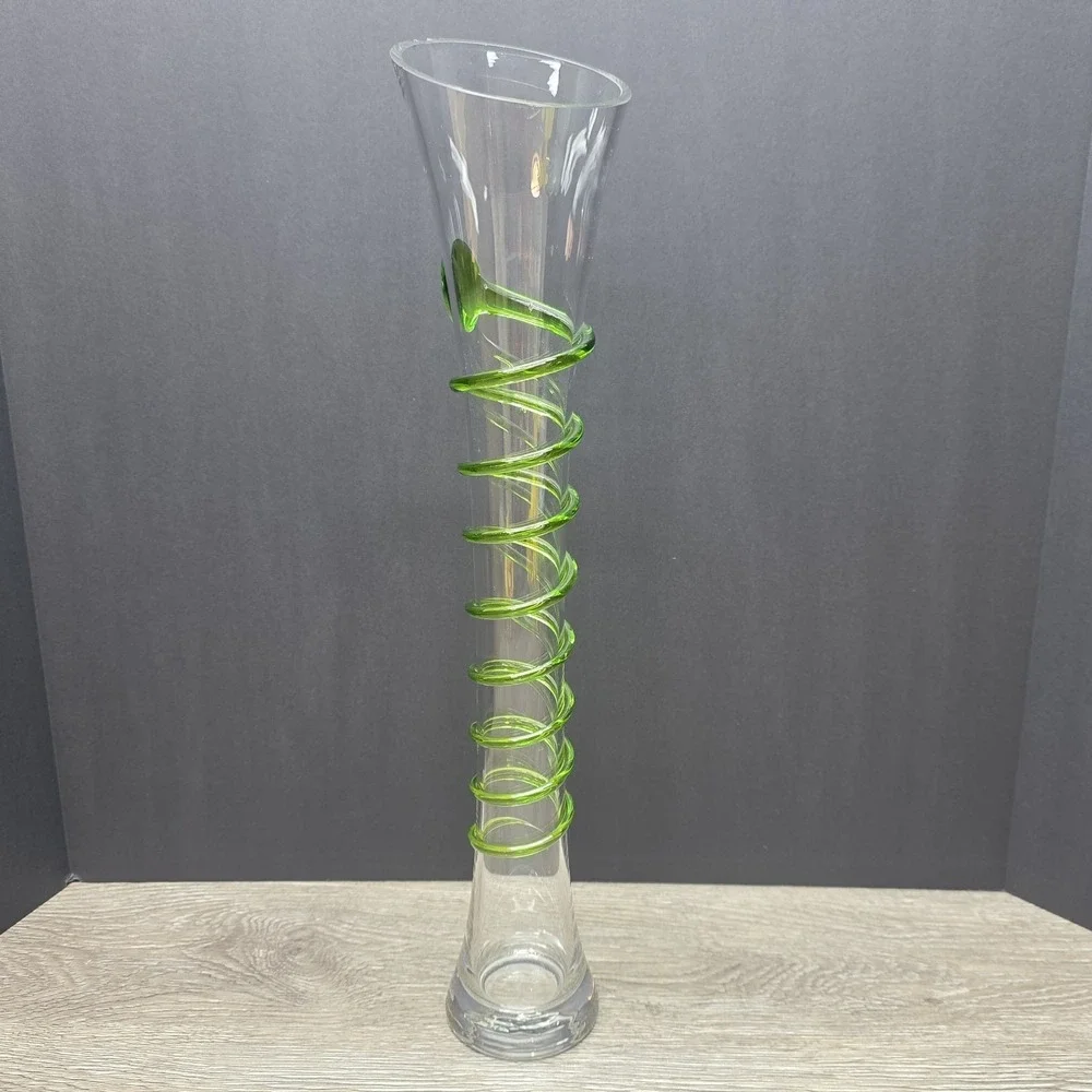 Tall Clear/Green Swirl Vase (19.75